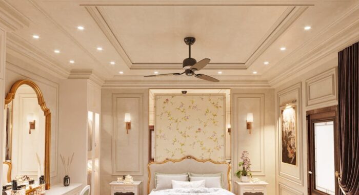 A beautifully designed luxurious bedroom with exquisite furniture and decor elements.